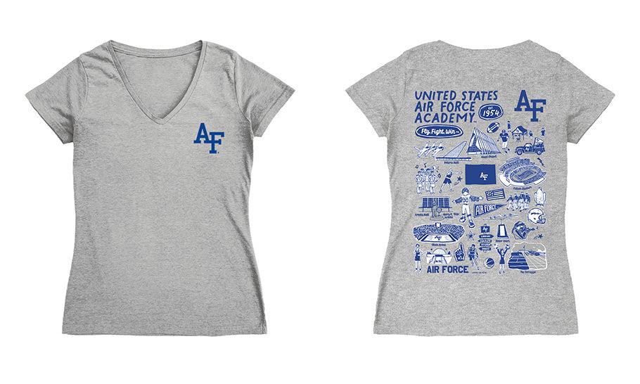 US Airforce Falcons Hand Sketched Vive La Fete Impressions Artwork Women Cotton Short Sleeve V-Neck Tshirt