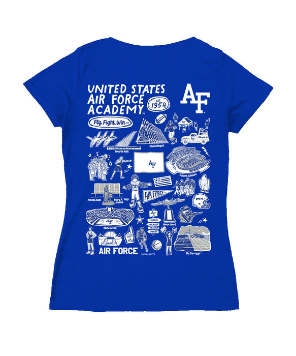 US Airforce Falcons Hand Sketched Vive La Fete Impressions Artwork Women Cotton Short Sleeve V-Neck Tshirt