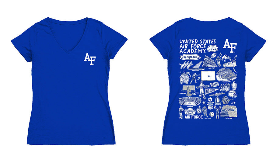 US Airforce Falcons Hand Sketched Vive La Fete Impressions Artwork Women Cotton Short Sleeve V-Neck Tshirt