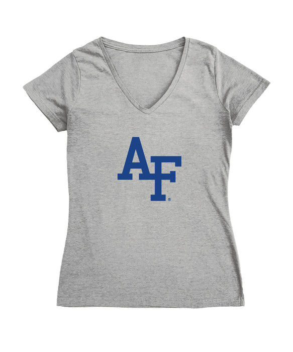 US Airforce Falcons Women's V-neck Fitted Cotton T-Shirt Grey