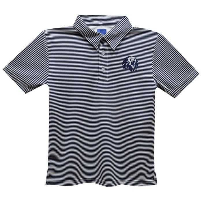 University of Arkansas at Fort Smith Lions Embroidered Navy Stripes Short Sleeve Polo Box Shirt