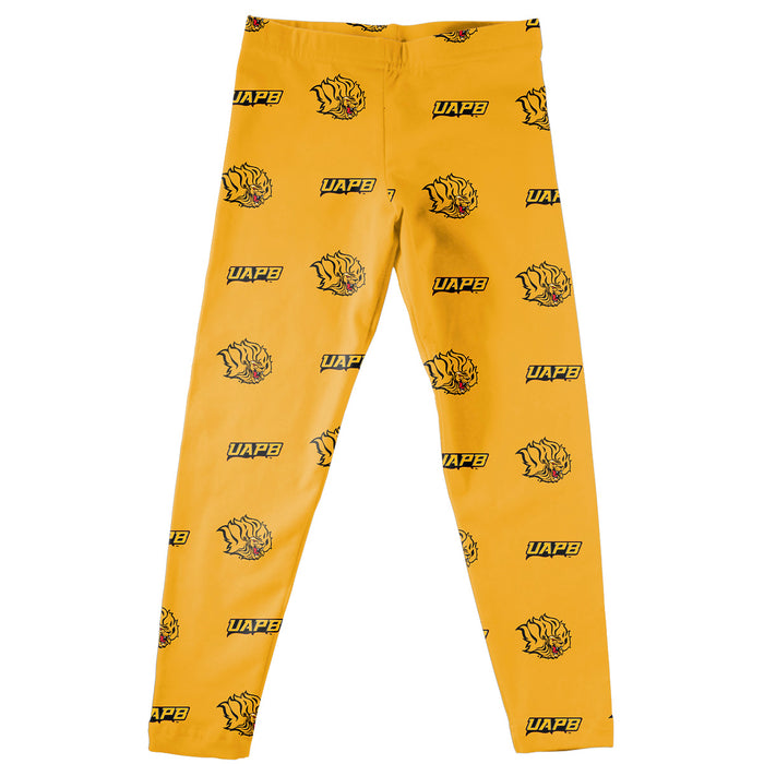 Arkansas Pine Bluff Golden Lions Vive La Fete Girls All Over Two Logos Elastic Waist Classic Play Gold Leggings Tights