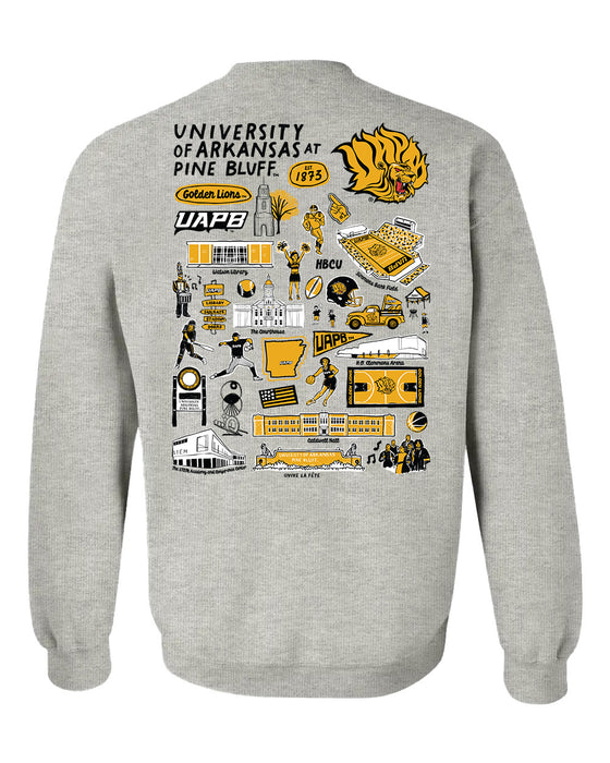 UAPB University of Arkansas Pine Bluff Golden Lions Hand Sketched Vive La Fete Impressions Artwork Black Crew Neck Sweat - Vive La Fête - Online Apparel Store