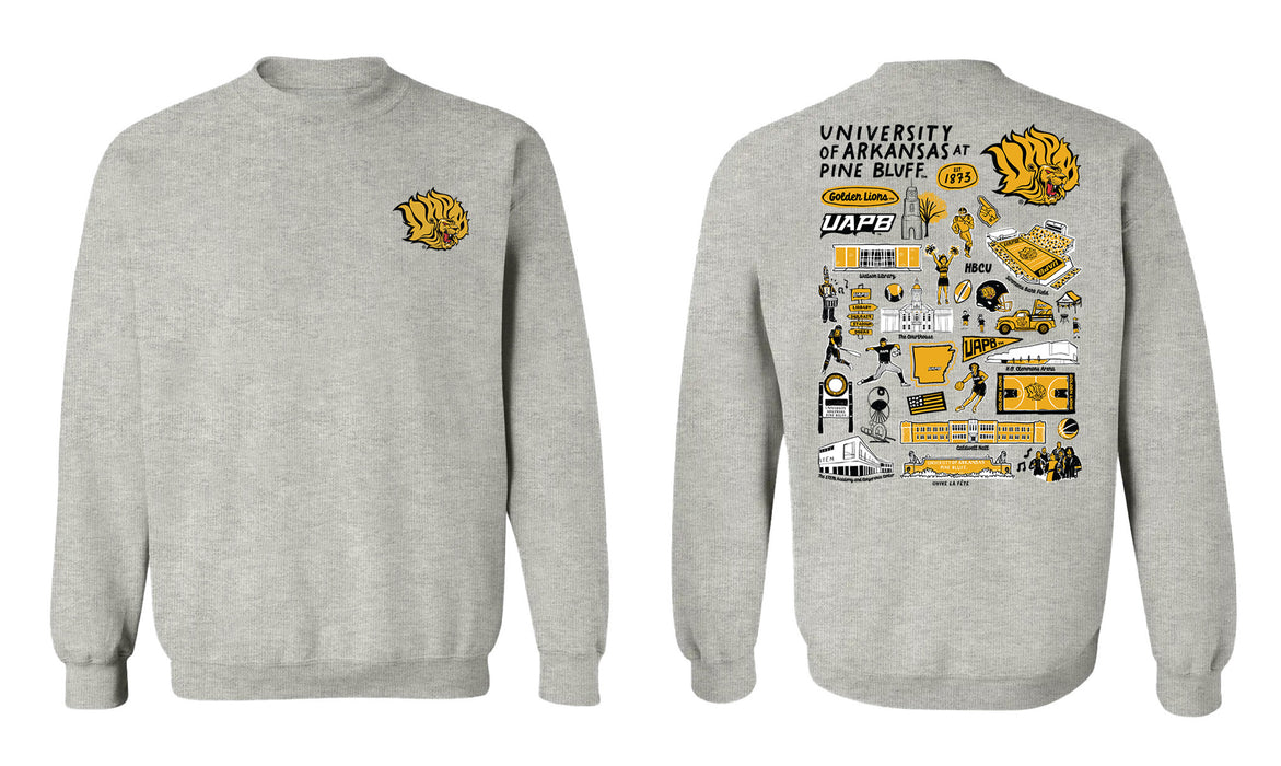 UAPB University of Arkansas Pine Bluff Golden Lions Hand Sketched Vive La Fete Impressions Artwork Black Crew Neck Sweat - Vive La Fête - Online Apparel Store