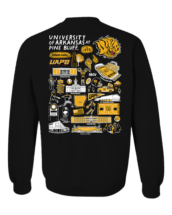 UAPB University of Arkansas Pine Bluff Golden Lions Hand Sketched Vive La Fete Impressions Artwork Black Crew Neck Sweat - Vive La Fête - Online Apparel Store