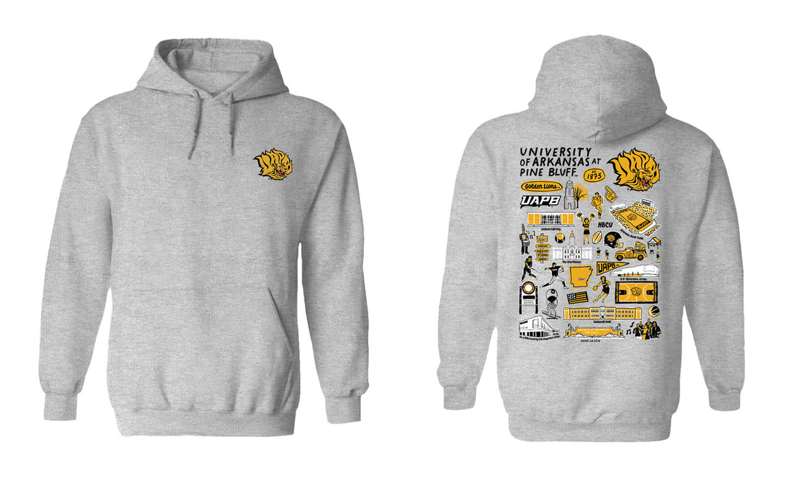 UAPB Golden Lions Hand Sketched Vive La Fete Impressions Artwork Black Cotton Fleece Long Sleeve Hoodie - Vive La Fête - Online Apparel Store