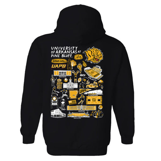 UAPB Golden Lions Hand Sketched Vive La Fete Impressions Artwork Black Cotton Fleece Long Sleeve Hoodie - Vive La Fête - Online Apparel Store