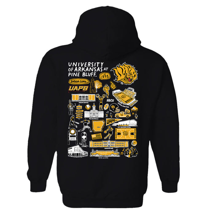 UAPB Golden Lions Hand Sketched Vive La Fete Impressions Artwork Black Cotton Fleece Long Sleeve Hoodie - Vive La Fête - Online Apparel Store