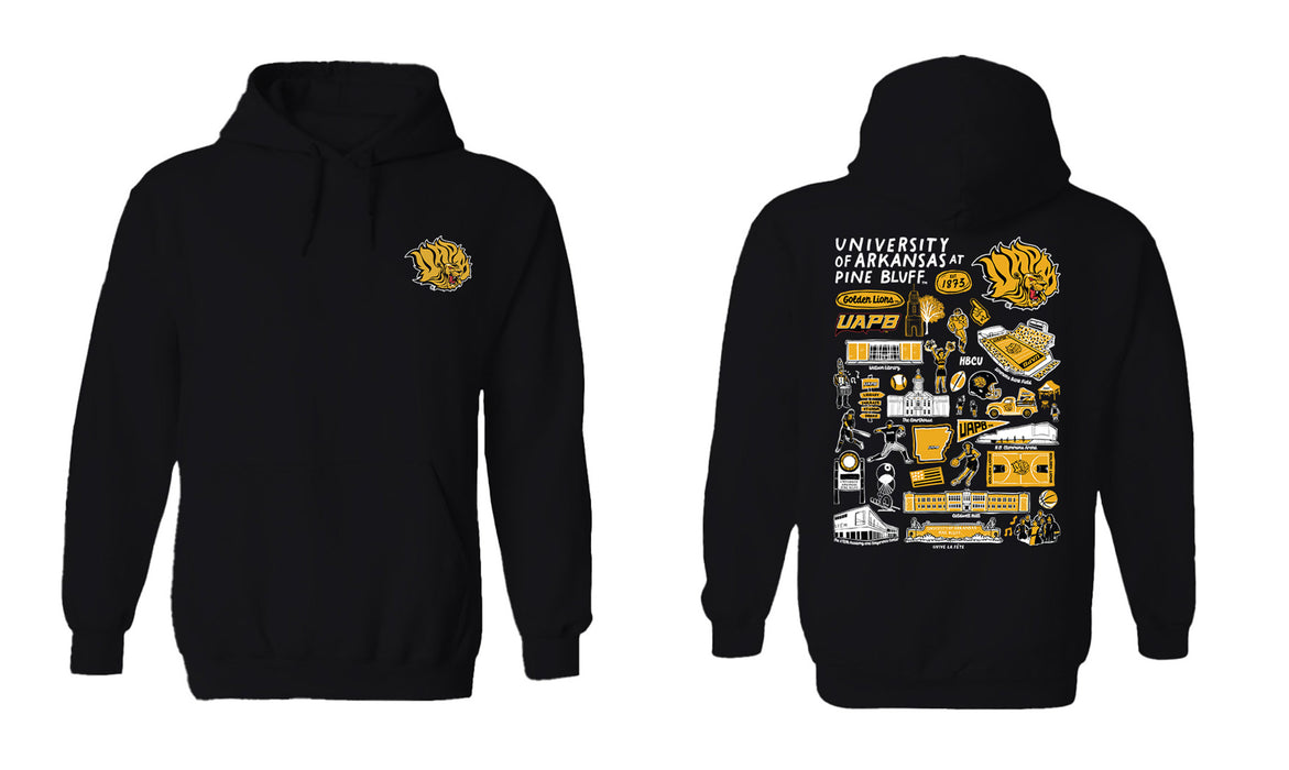 UAPB Golden Lions Hand Sketched Vive La Fete Impressions Artwork Black Cotton Fleece Long Sleeve Hoodie - Vive La Fête - Online Apparel Store