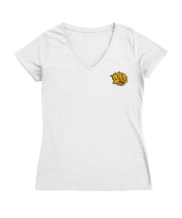 UAPB Golden Lions Hand Sketched Vive La Fete Impressions Artwork White Women Cotton Short Sleeve V-Neck Tshirt