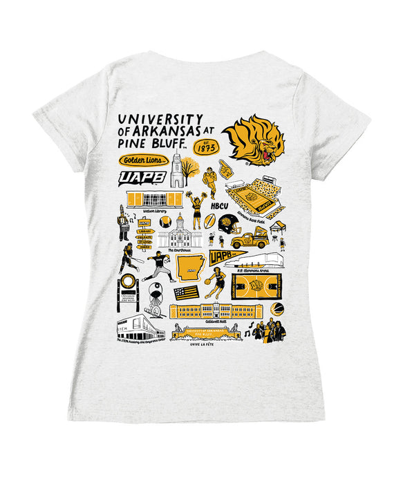 UAPB Golden Lions Hand Sketched Vive La Fete Impressions Artwork Women Cotton Short Sleeve V-Neck Tshirt