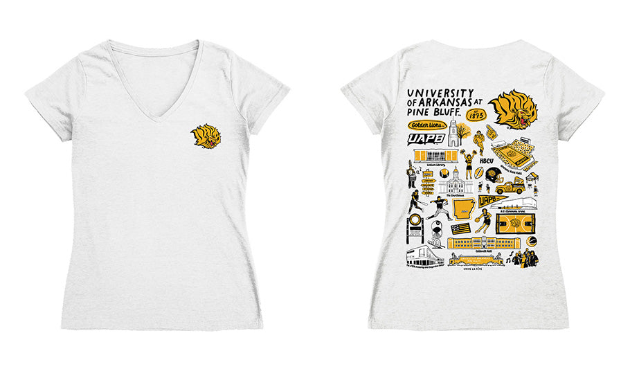 UAPB Golden Lions Hand Sketched Vive La Fete Impressions Artwork Women Cotton Short Sleeve V-Neck Tshirt