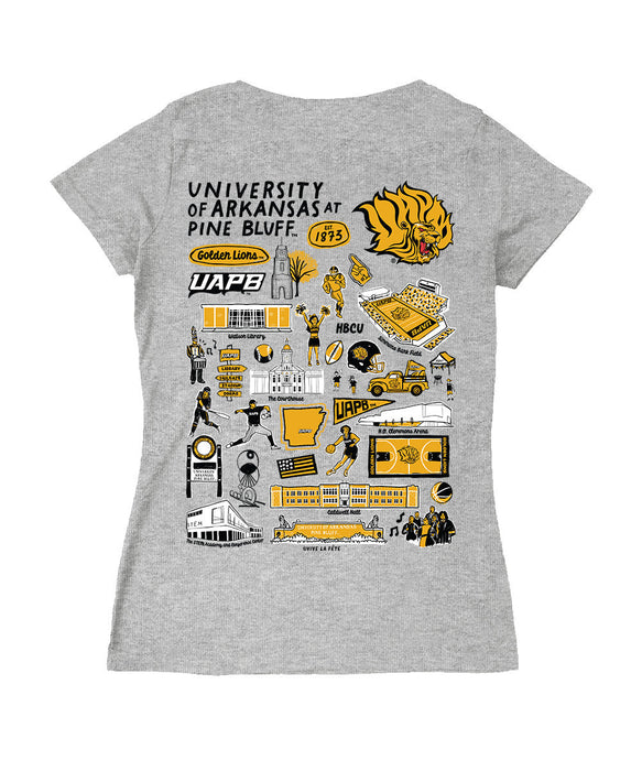 UAPB Golden Lions Hand Sketched Vive La Fete Impressions Artwork Women Cotton Short Sleeve V-Neck Tshirt