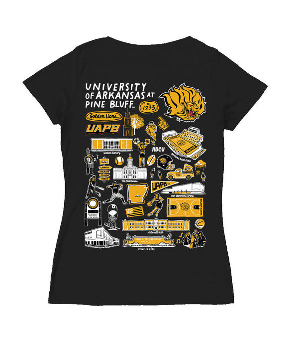 UAPB Golden Lions Hand Sketched Vive La Fete Impressions Artwork Women Cotton Short Sleeve V-Neck Tshirt