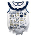Akron Zips  White Hand Sketched Vive La Fete Impressions Artwork Sleeveless Ruffle Onesie Bodysuit