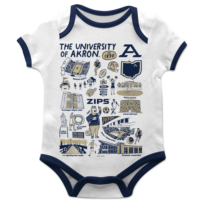 Akron Zips Hand Sketched Vive La Fete Impressions Artwork Infant White Short Sleeve Onesie Bodysuit