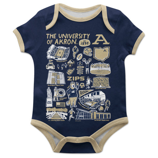 Akron Zips Hand Sketched Vive La Fete Impressions Artwork Infant Blue Short Sleeve Onesie Bodysuit