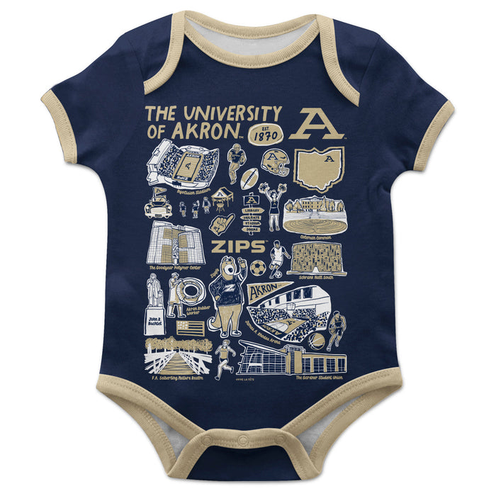 Akron Zips Hand Sketched Vive La Fete Impressions Artwork Infant Blue Short Sleeve Onesie Bodysuit