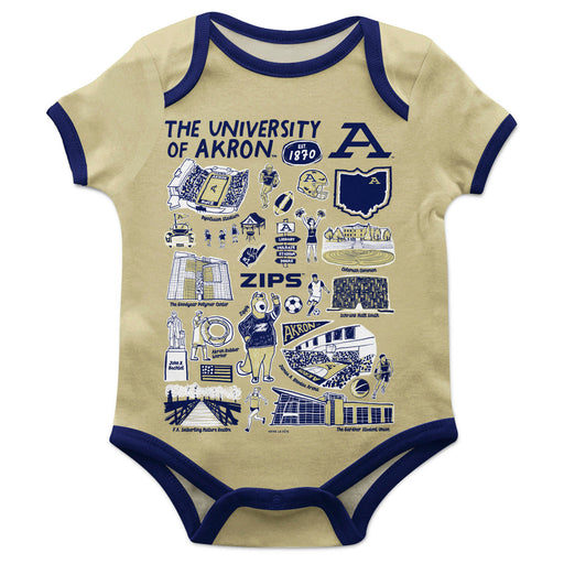 Akron Zips Hand Sketched Vive La Fete Impressions Artwork Infant Gold Short Sleeve Onesie Bodysuit