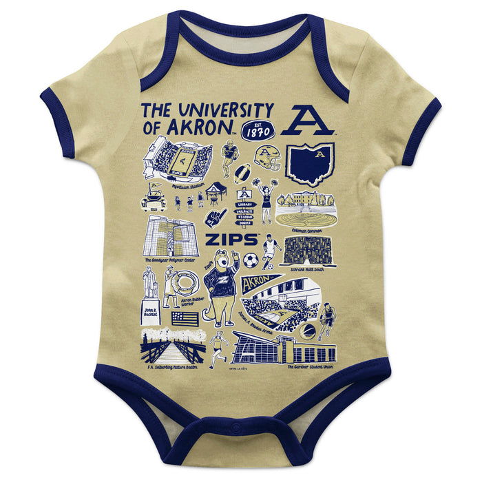 Akron Zips Hand Sketched Vive La Fete Impressions Artwork Infant Gold Short Sleeve Onesie Bodysuit