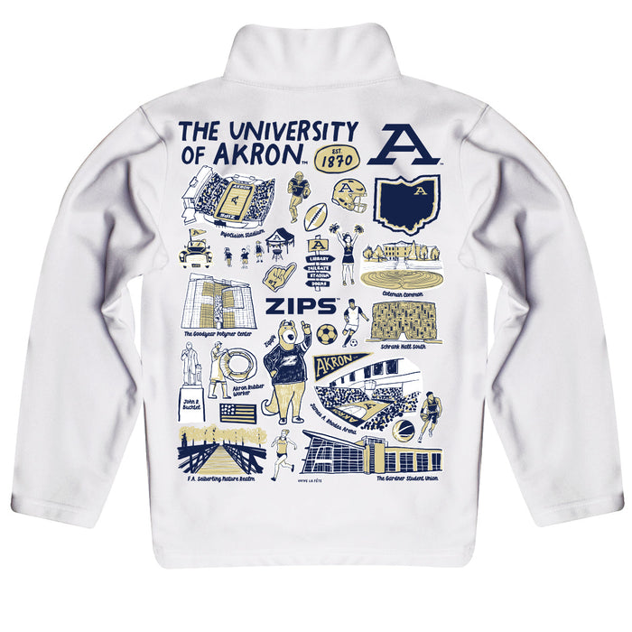 Akron Zips Hand Sketched Vive La Fete Impressions Artwork White Boys Quarter Zip Pullover V1 - Vive La Fête - Online Apparel Store