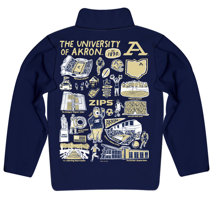 Akron Zips Hand Sketched Vive La Fete Impressions Artwork Blue Boys Quarter Zip Pullover V1 - Vive La Fête - Online Apparel Store