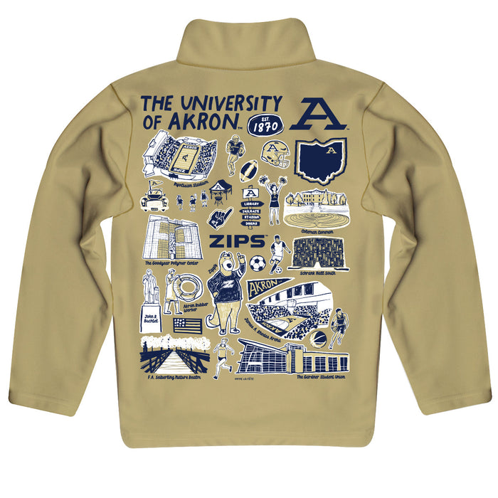 Akron Zips Hand Sketched Vive La Fete Impressions Artwork Gold Boys Quarter Zip Pullover V1 - Vive La Fête - Online Apparel Store