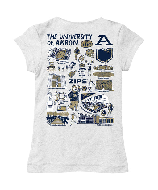 Akron Zips Hand Sketched Vive La Fete Impressions Artwork White Girls Cotton Short Sleeve Tee - Vive La Fête - Online Apparel Store