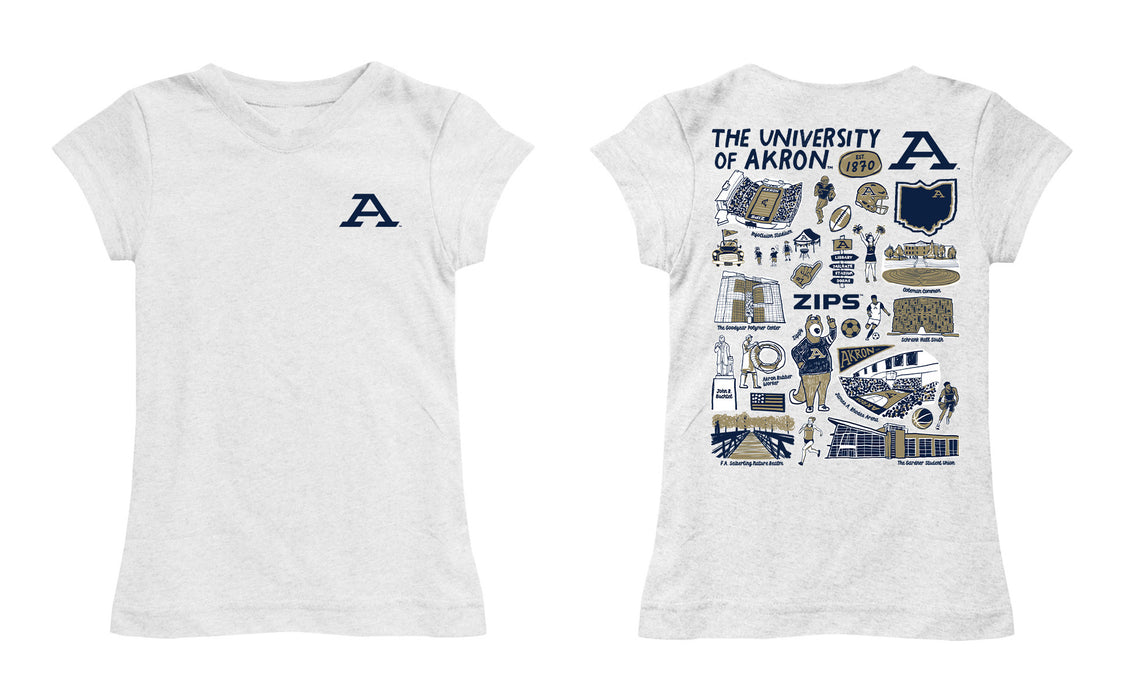 Akron Zips Hand Sketched Vive La Fete Impressions Artwork White Girls Cotton Short Sleeve Tee - Vive La Fête - Online Apparel Store
