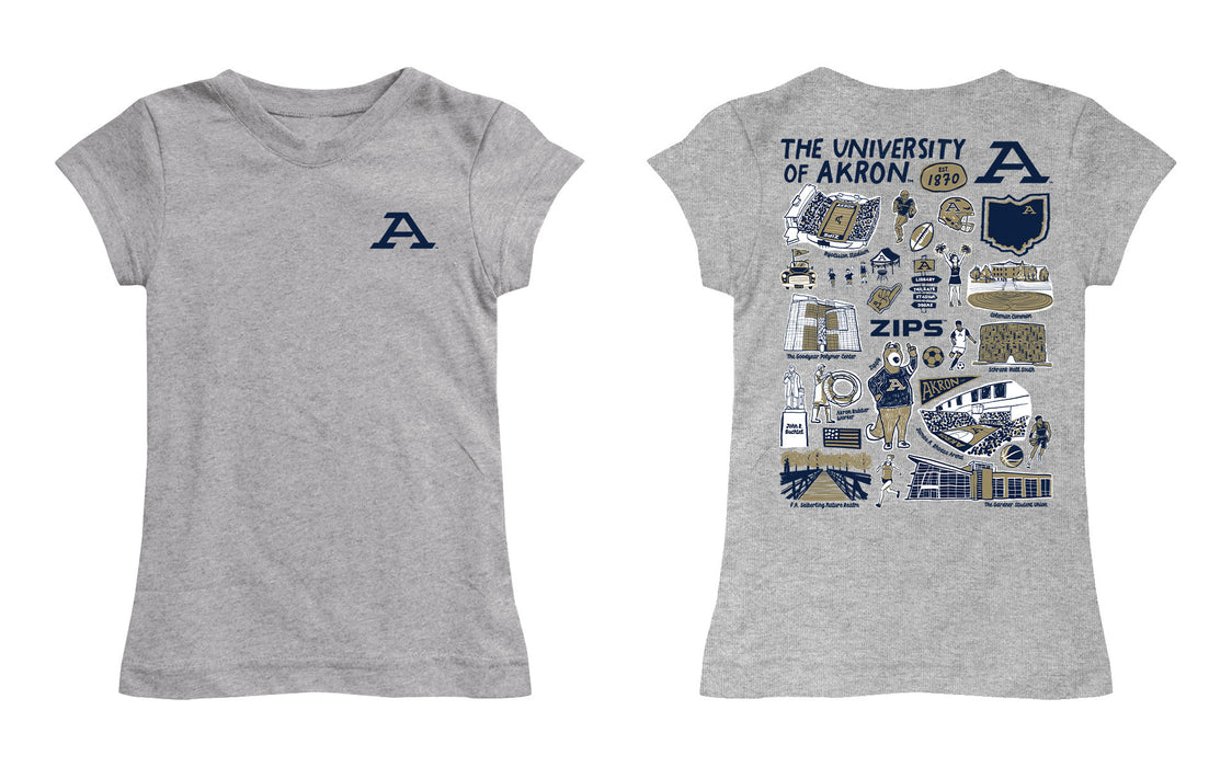 Akron Zips Hand Sketched Vive La Fete Impressions Artwork Grey Girls Cotton Short Sleeve Tee - Vive La Fête - Online Apparel Store