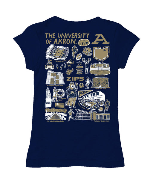Akron Zips Hand Sketched Vive La Fete Impressions Artwork Navy Girls Cotton Short Sleeve Tee - Vive La Fête - Online Apparel Store