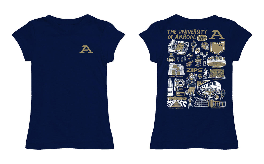 Akron Zips Hand Sketched Vive La Fete Impressions Artwork Navy Girls Cotton Short Sleeve Tee - Vive La Fête - Online Apparel Store