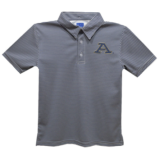 Akron Zips Embroidered Navy Stripes Short Sleeve Polo Box Shirt