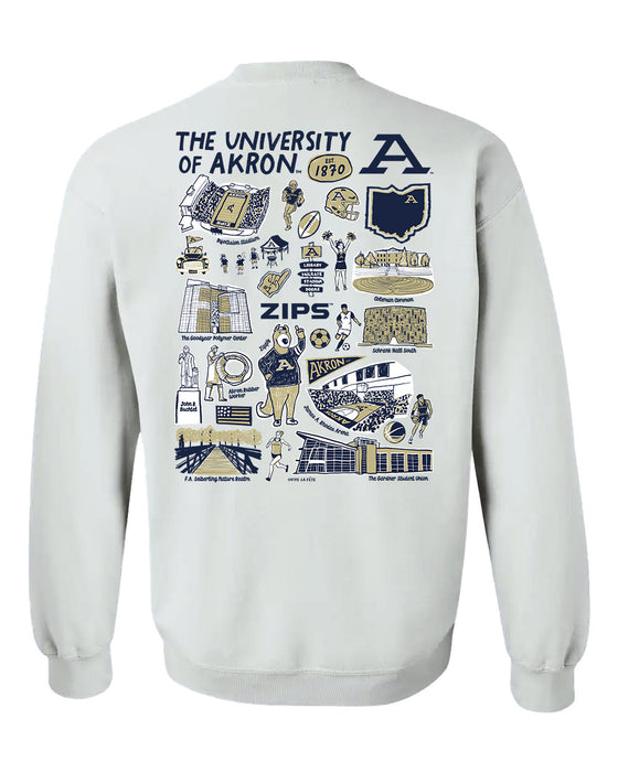 Akron Zips Hand Sketched Artwork Navy Crewneck Sweatshirt for Women - Vive La Fête - Online Apparel Store