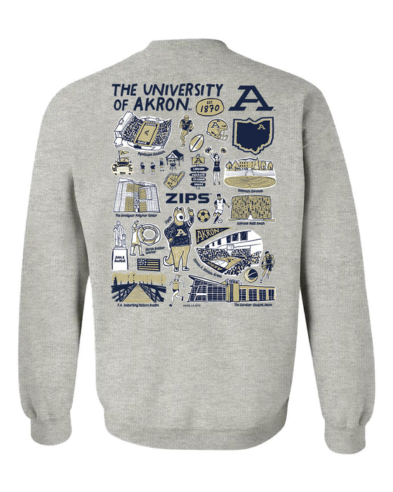 Akron Zips Hand Sketched Artwork Navy Crewneck Sweatshirt for Women - Vive La Fête - Online Apparel Store