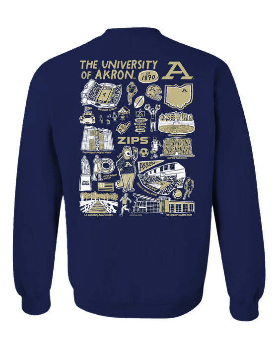 Akron Zips Hand Sketched Artwork Navy Crewneck Sweatshirt for Women - Vive La Fête - Online Apparel Store