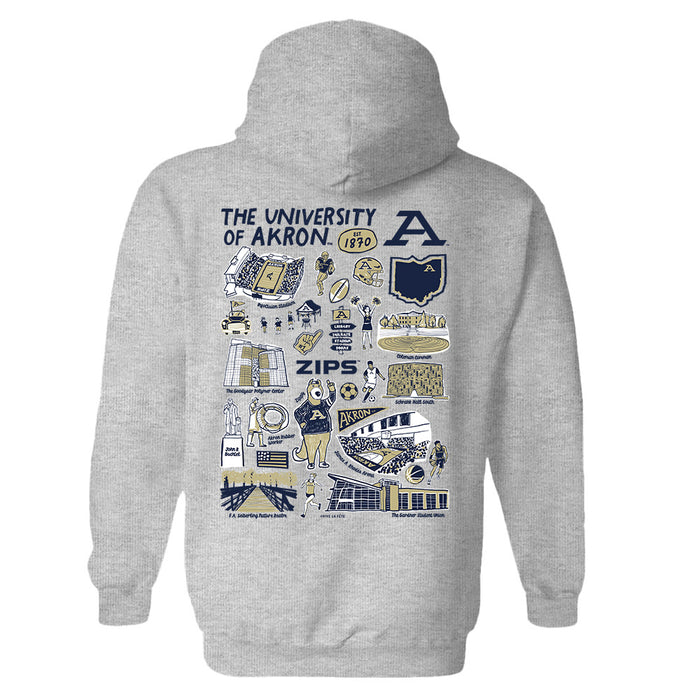 Akron Zips Hand Sketched Artwork Cotton Fleece Women Hoodie - Vive La Fête - Online Apparel Store