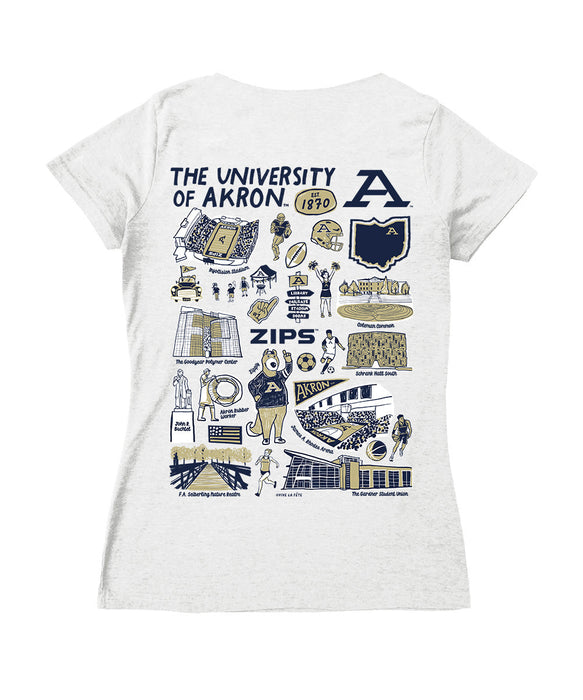 Akron Zips Hand Sketched Vive La Fete Impressions Artwork Women Cotton Short Sleeve V-Neck Tshirt