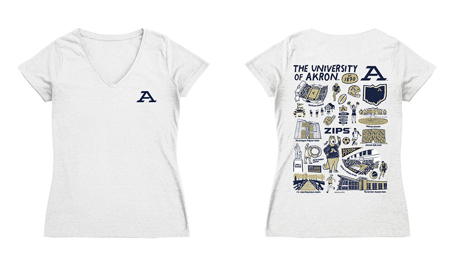 Akron Zips Hand Sketched Vive La Fete Impressions Artwork Women Cotton Short Sleeve V-Neck Tshirt