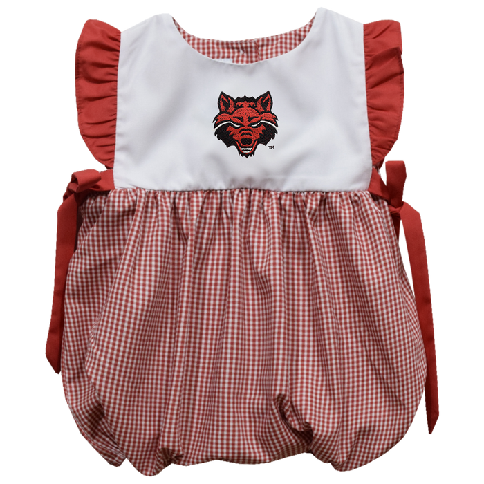 Arkansas State Red Wolves Embroidered Red Gingham Short Sleeve Girls Bubble - Vive La Fête - Online Apparel Store