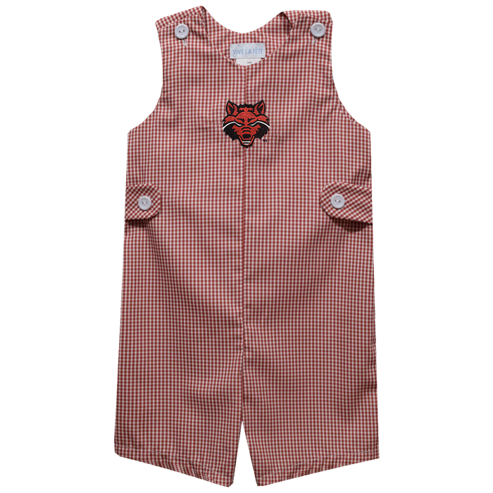 Arkansas State Red Wolves Embroidered Red Gingham Boys Jon Jon - Vive La Fête - Online Apparel Store