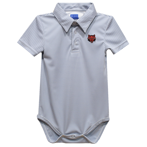 Arkansas State Red Wolves Embroidered Gray Stripe Knit Polo Bodysuit - Vive La Fête - Online Apparel Store