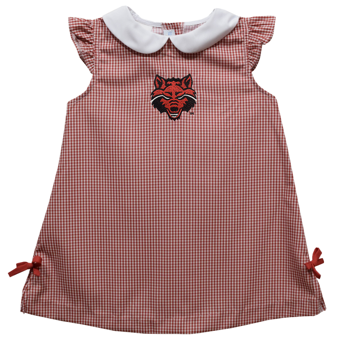 Arkansas State Red Wolves Embroidered Red Gingham A Line Dress - Vive La Fête - Online Apparel Store