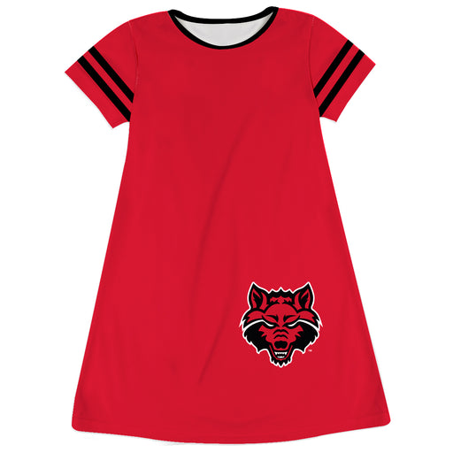 Arkansas State Red Wolves Vive La Fete Girls Game Day Short Sleeve Red A-Line Dress with large Logo