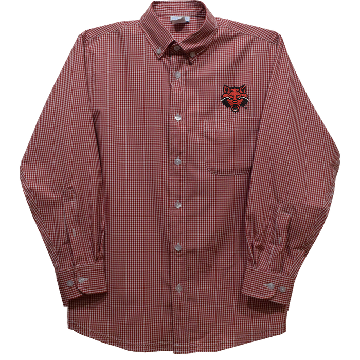 Arkansas State Red Wolves Embroidered Red Gingham Long Sleeve Button Down - Vive La Fête - Online Apparel Store