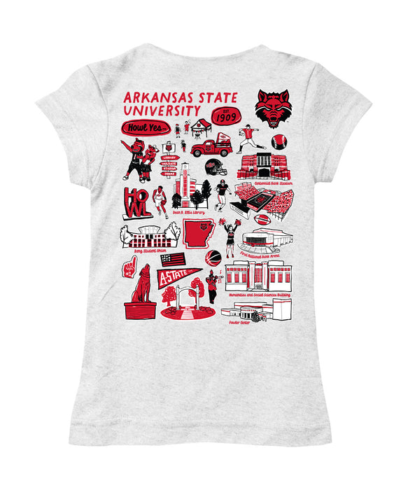 Arkansas State Red Wolves Hand Sketched Vive La Fete Impressions Artwork White Girls Cotton Short Sleeve Tee - Vive La Fête - Online Apparel Store