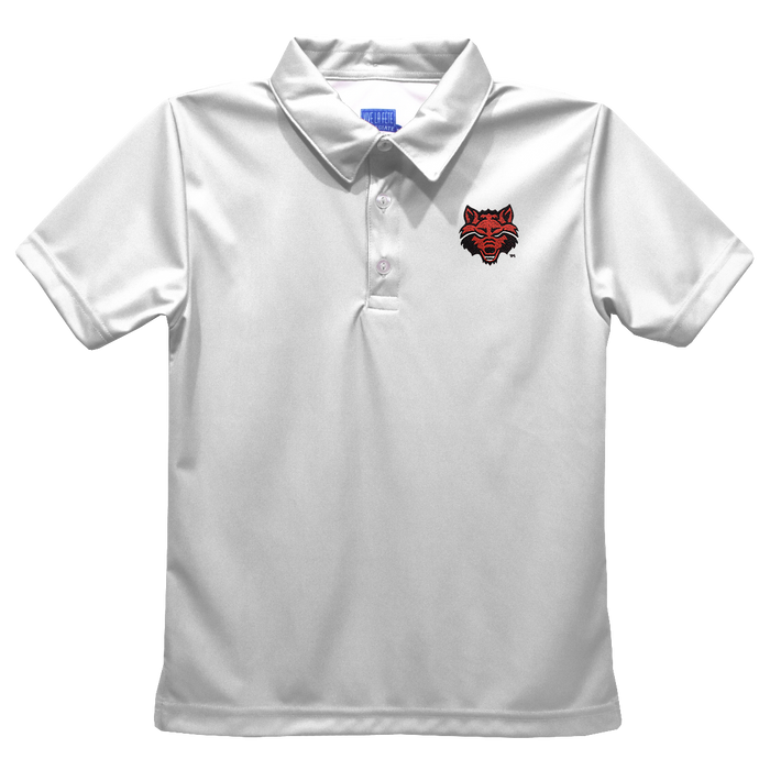 Arkansas State Red Wolves Embroidered White Short Sleeve Youth Polo Box Shirt - Vive La Fête - Online Apparel Store
