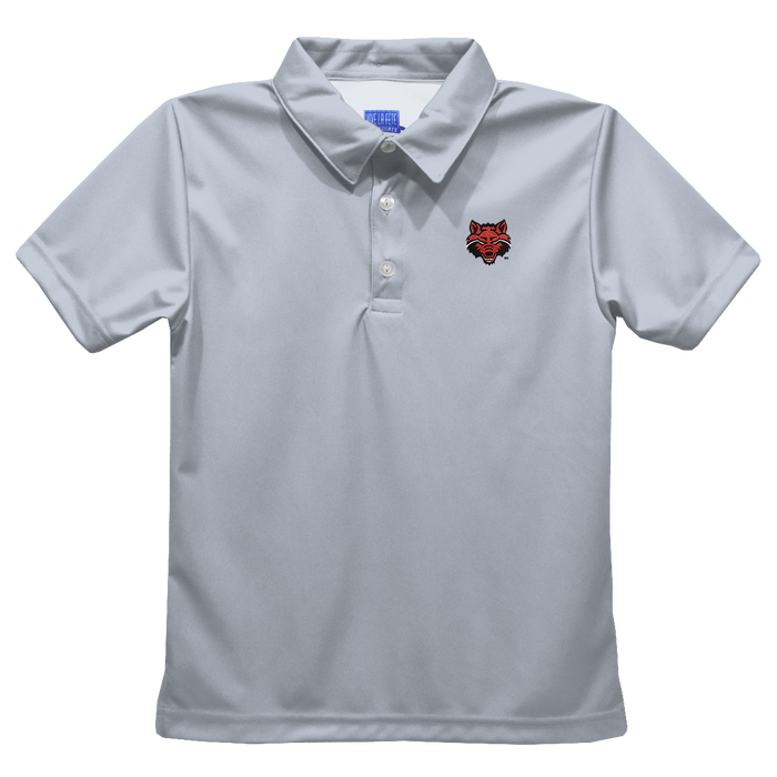 Arkansas State Red Wolves Embroidered Gray Short Sleeve Youth Polo Box Shirt - Vive La Fête - Online Apparel Store