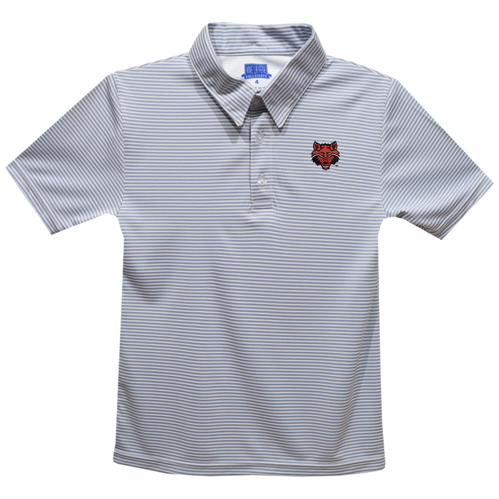 Arkansas State Red Wolves Embroidered Gray Stripes Short Sleeve Youth Polo Box Shirt - Vive La Fête - Online Apparel Store