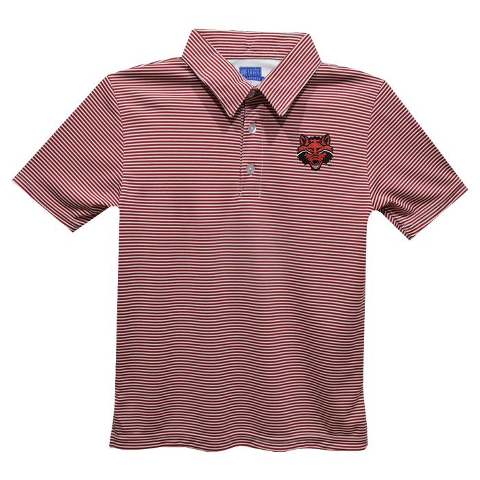 Arkansas State Red Wolves  Embroidered Red Stripes Short Sleeve Youth Polo Box Shirt - Vive La Fête - Online Apparel Store